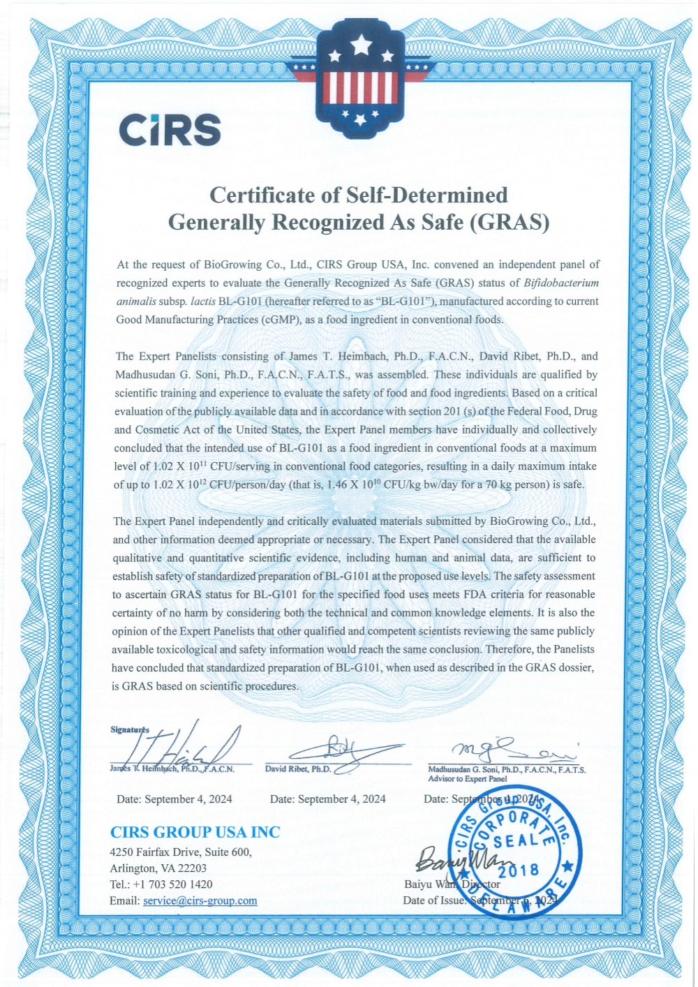 Self-Determined GRAS Certificate_BL-G101-有署名_副本